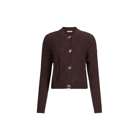 Cardigan Donna in lana con bottoni gioiello in marrone